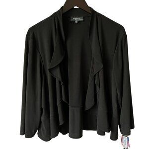R&M Richards Ruffle Shrug Cardigan Black Open Front 3/4 Sleeves, Size 2X